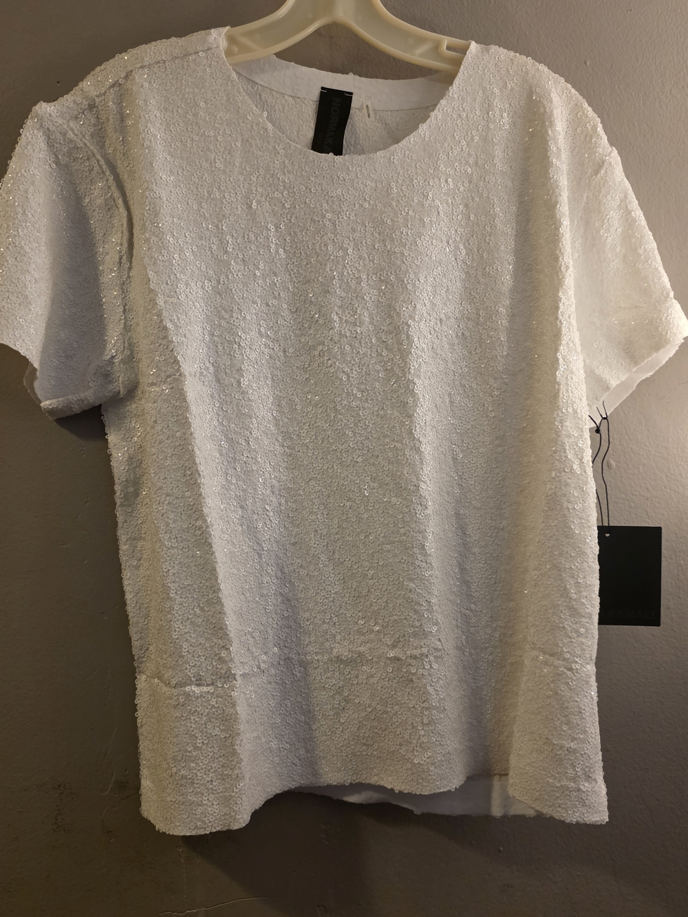 Norma Kamali White Sequin Short Sleeve Top